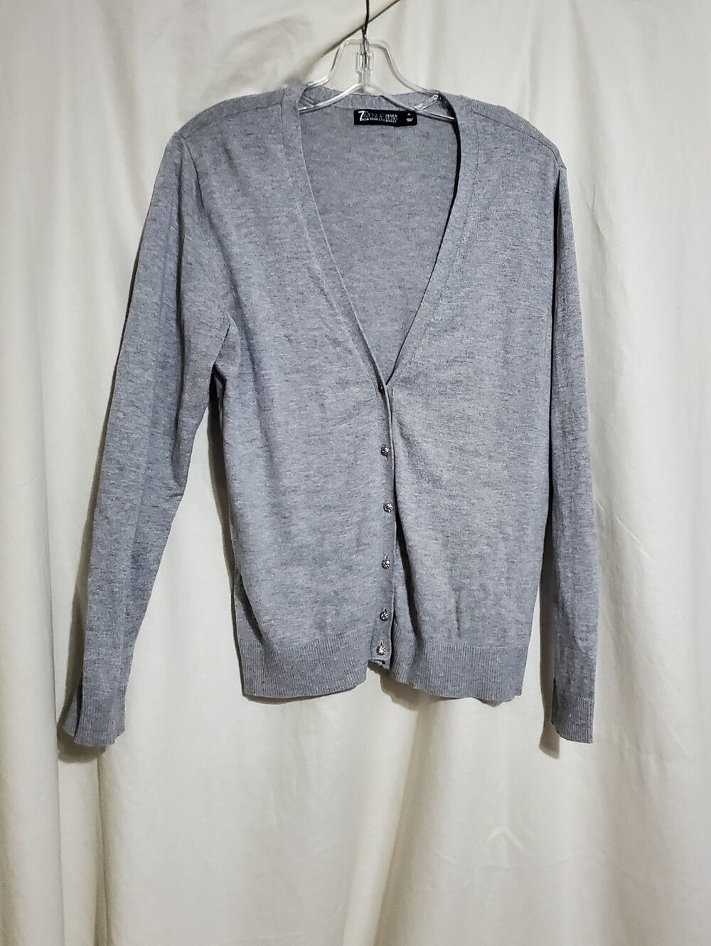 New York & Company Light Gray V-Neck Button Cardigan